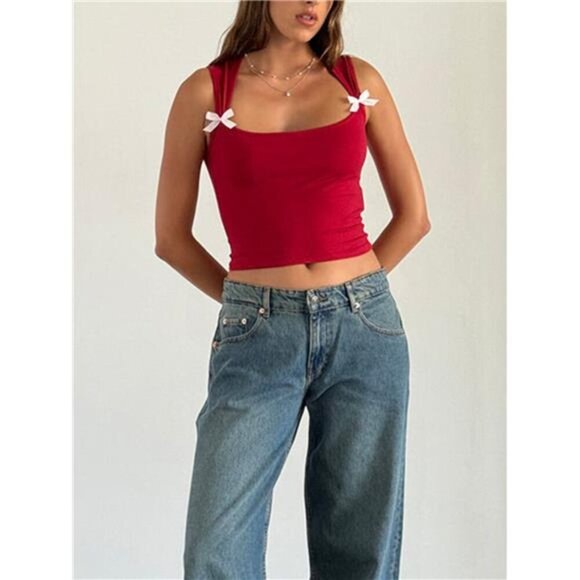 Bow Detail Square Neck Cropped Tank - Picture 12 of 16